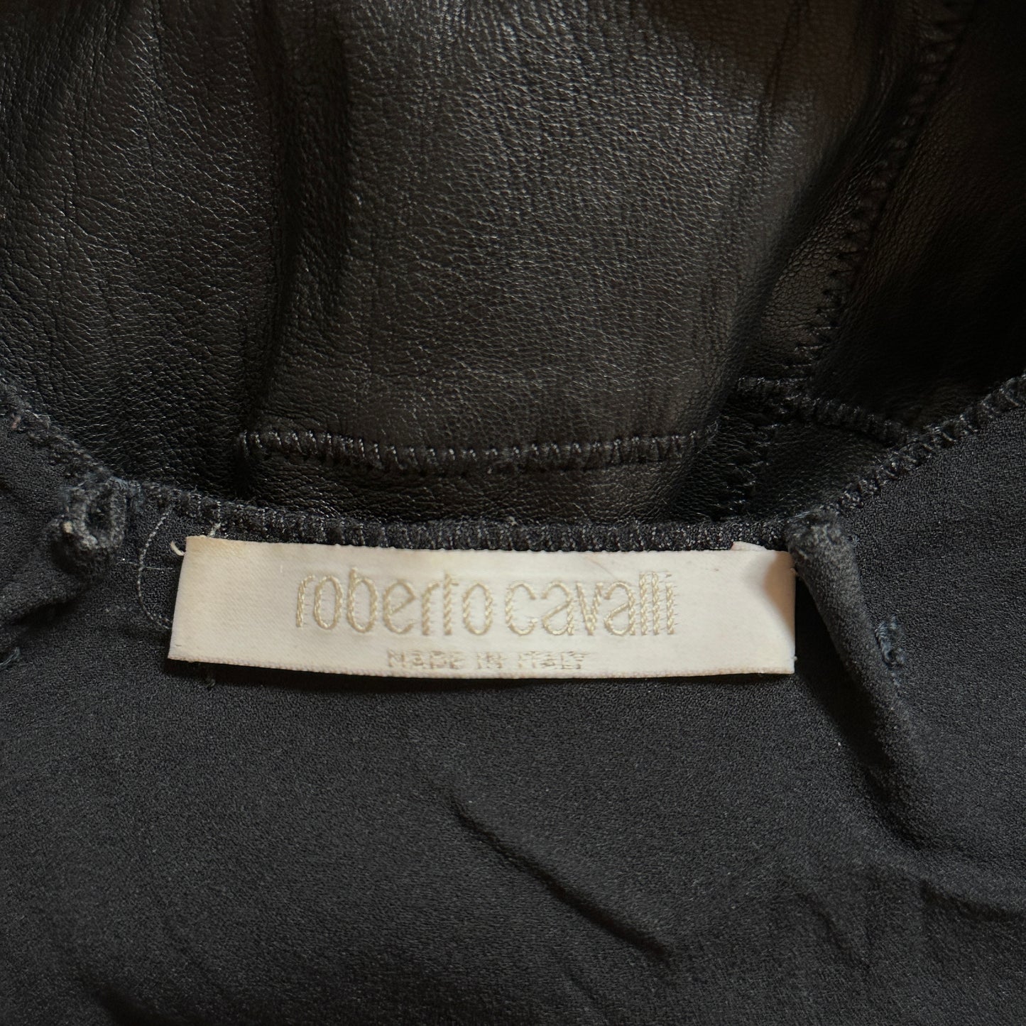 Roberto Cavalli Spring 2003 Black Leather Dress