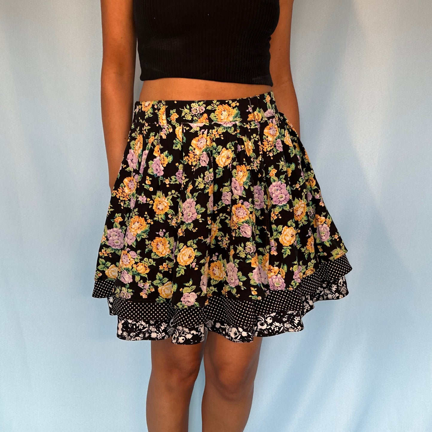 Versace Spring 1993 Silk Floral Layered Skirt