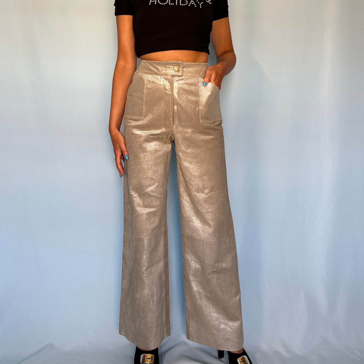Chanel Fall 1999 Runway Metallic Silver Leather Flared Pants
