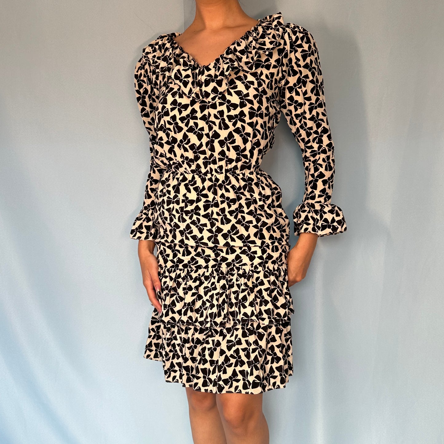 Yves Saint Laurent Rive Gauche Spring 1987 Silk Bow Print Dress