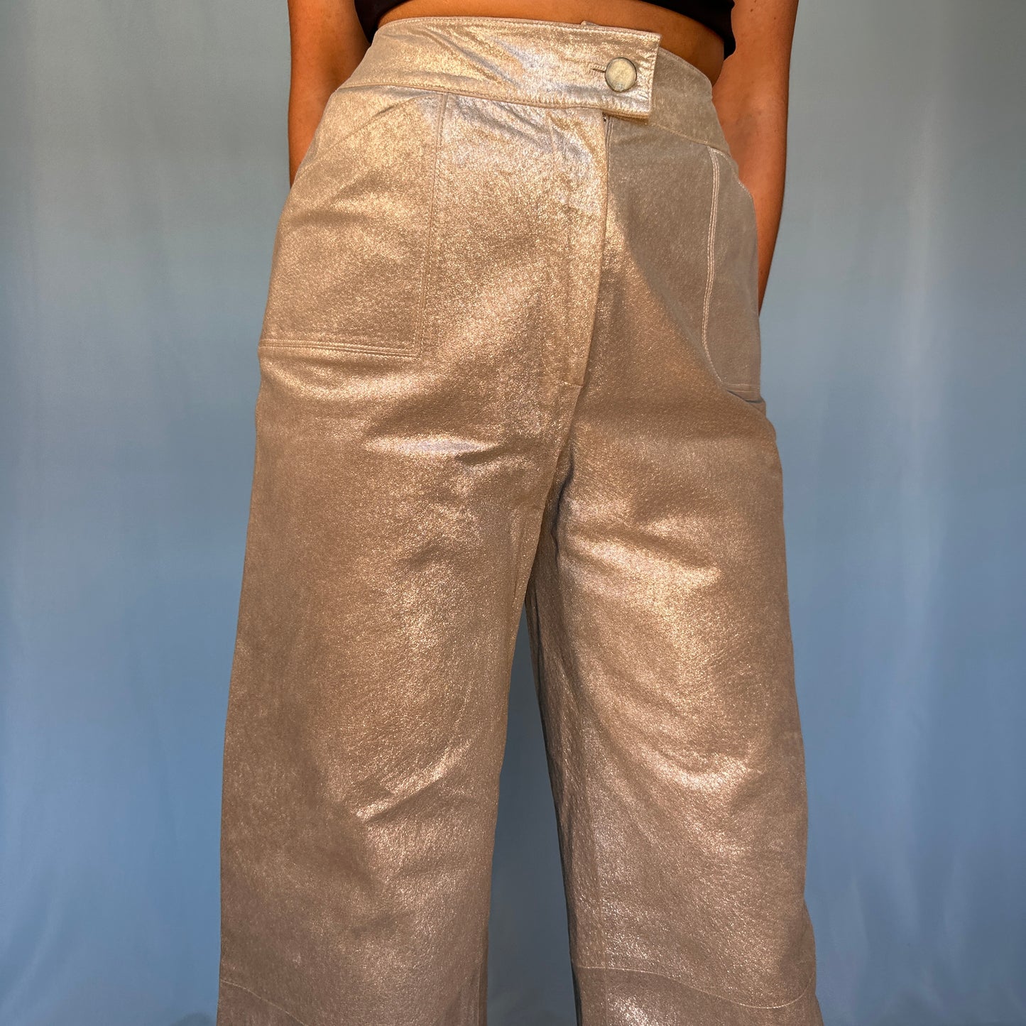 Chanel Fall 1999 Runway Metallic Silver Leather Flared Pants
