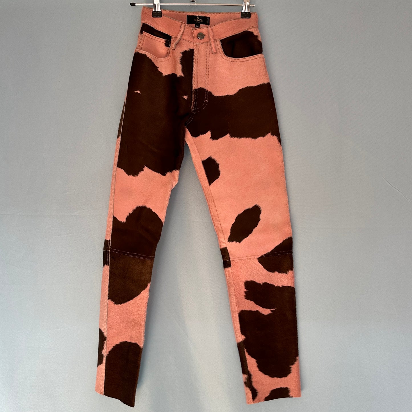 Fendi Fall 1999 Pink Ponyhair Cow Print High Waisted Trousers Pants