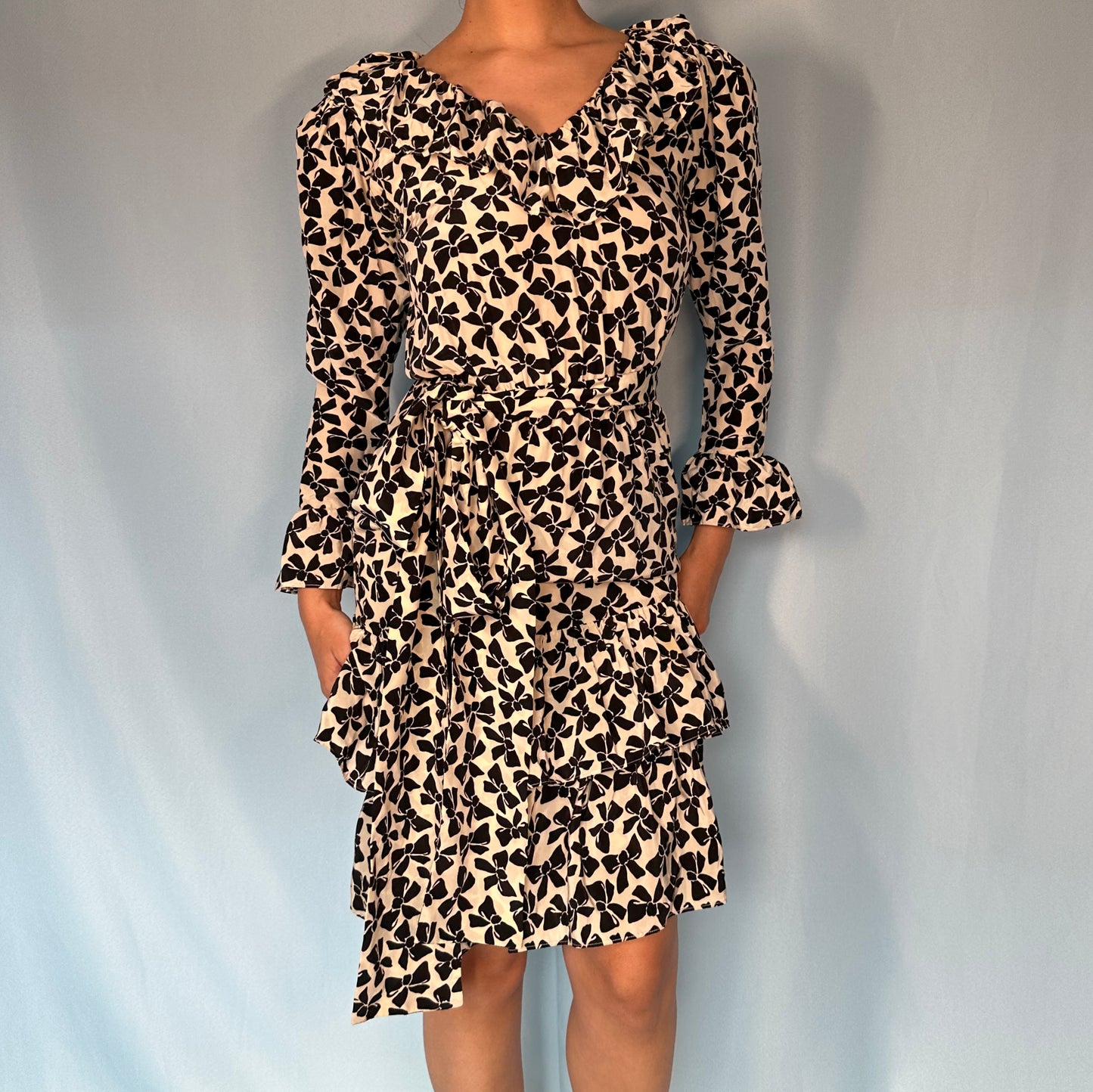 Yves Saint Laurent Rive Gauche Spring 1987 Silk Bow Print Dress