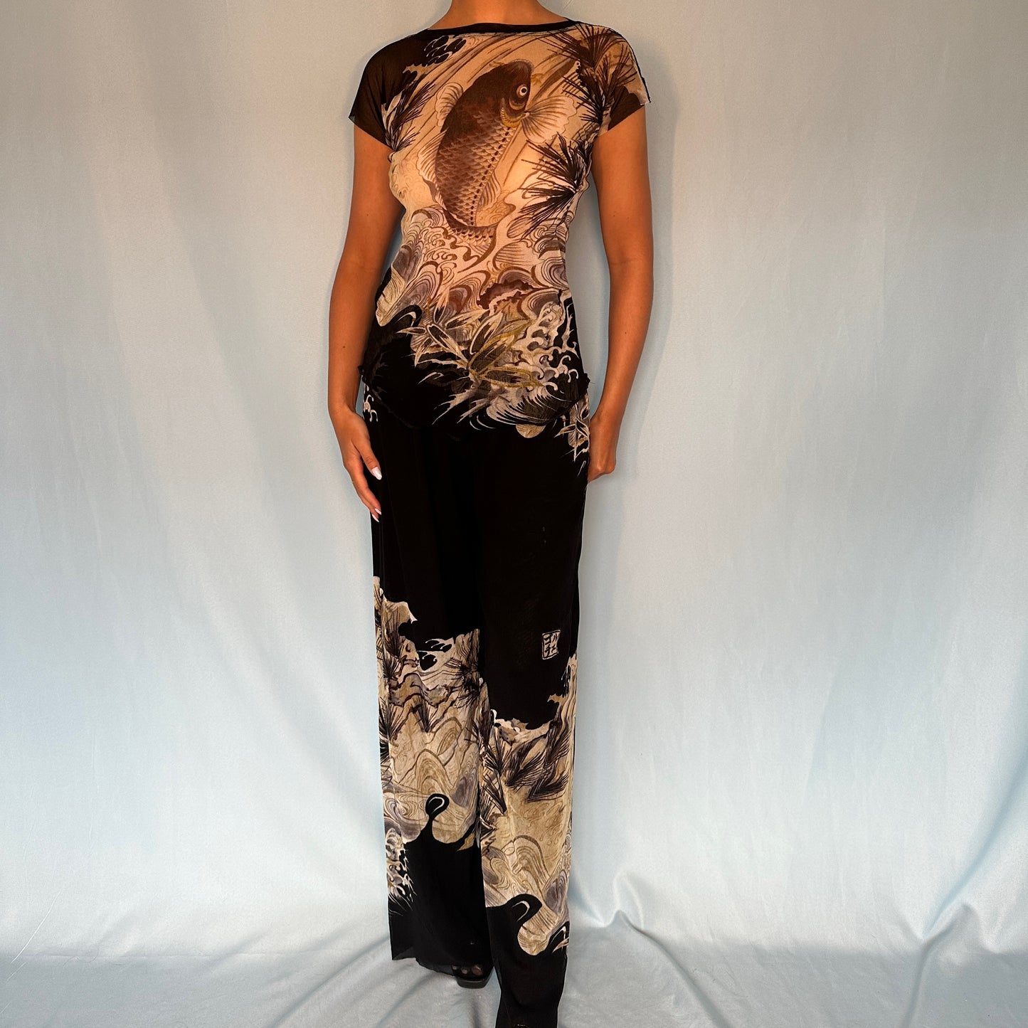 Jean Paul Gaultier Koi Fish Mesh Two Piece Pants & Top Set