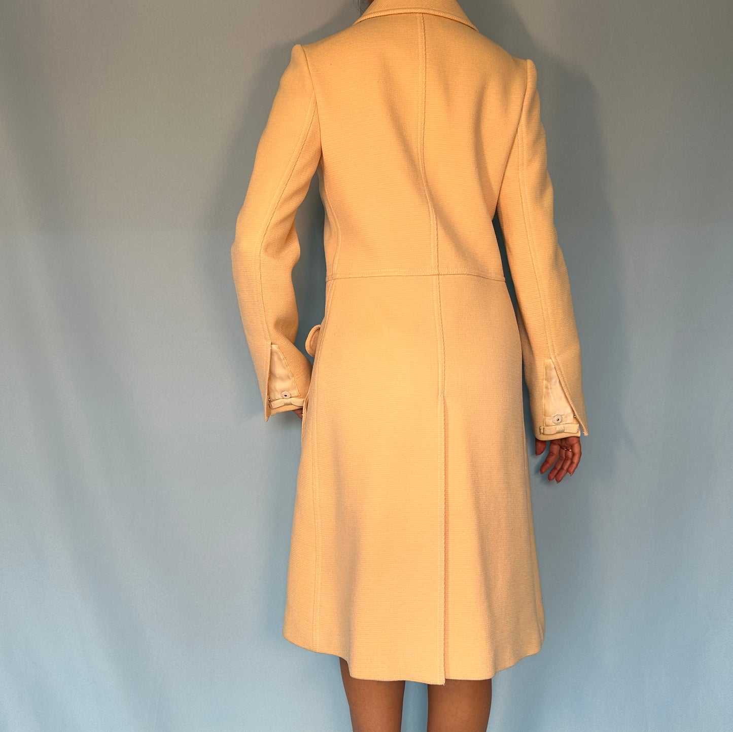 Prada Cream Wool Velvet Detail Jacket Coat