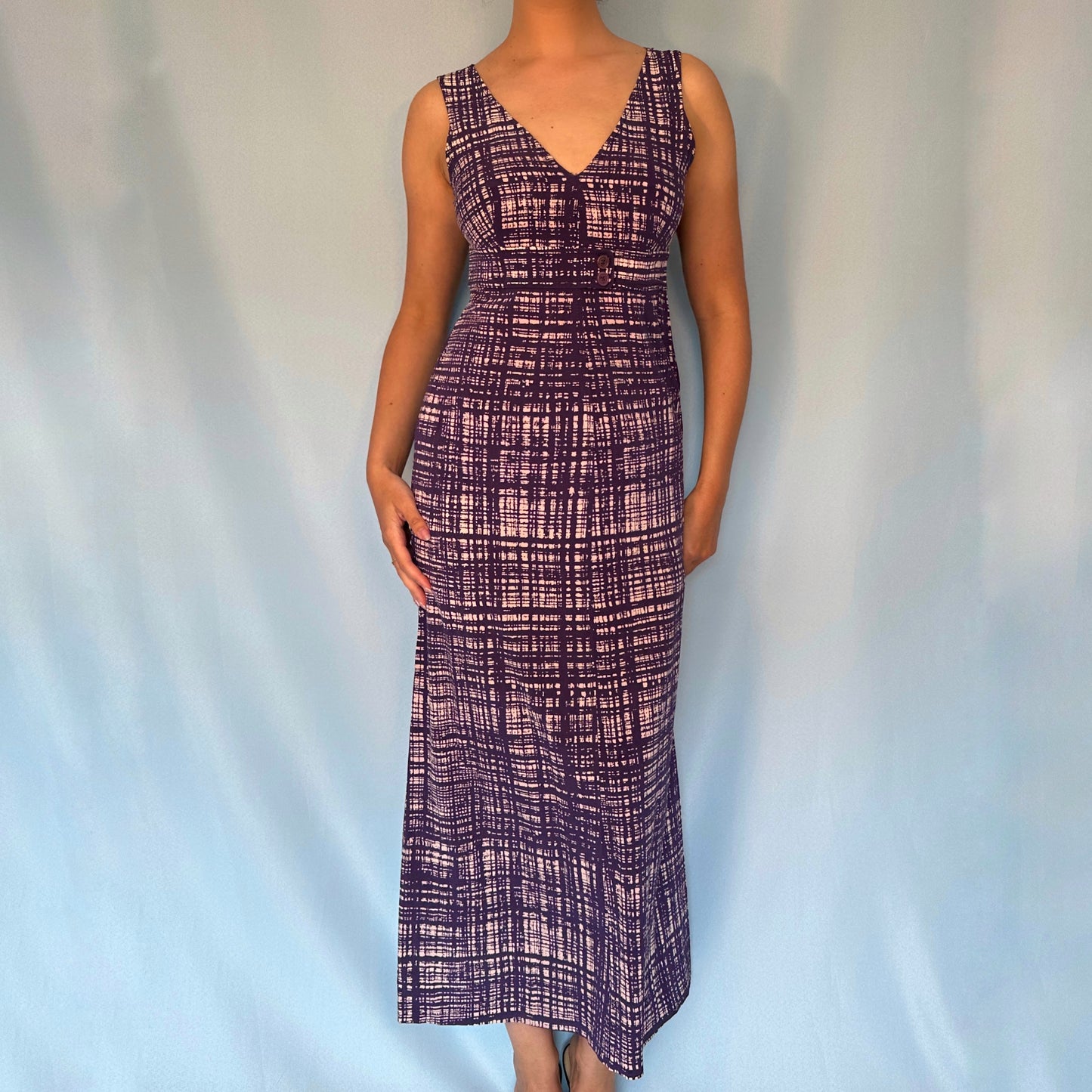 Prada Spring 1996 Runway Purple Silk Graffiti Checked Dress