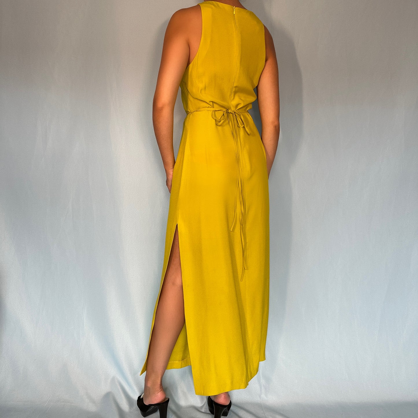 Gucci Spring 1995 Yellow Silk Horsebit Belt Dress