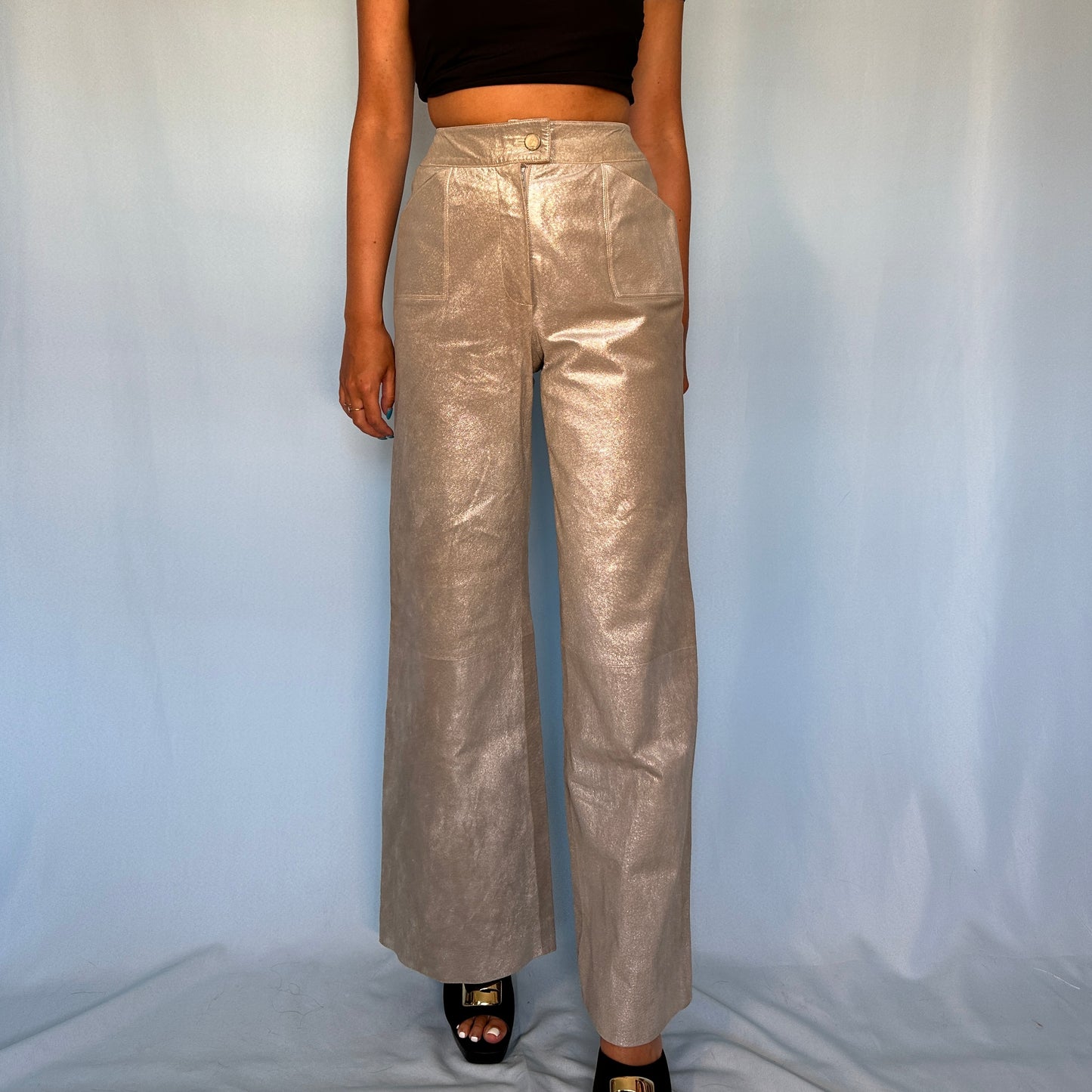 Chanel Fall 1999 Runway Metallic Silver Leather Flared Pants