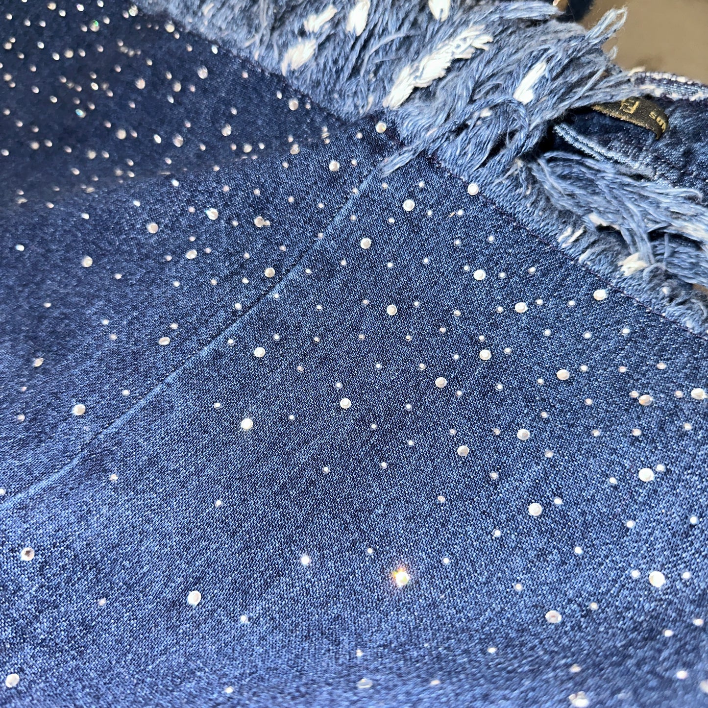 Fendi Denim Crystal Embellished Skirt & Vest Jacket Set