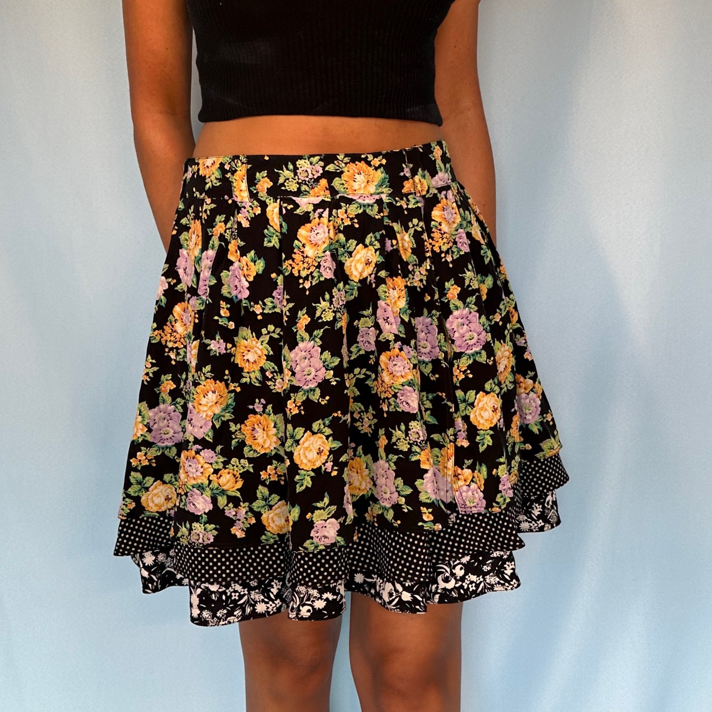Versace Spring 1993 Silk Floral Layered Skirt