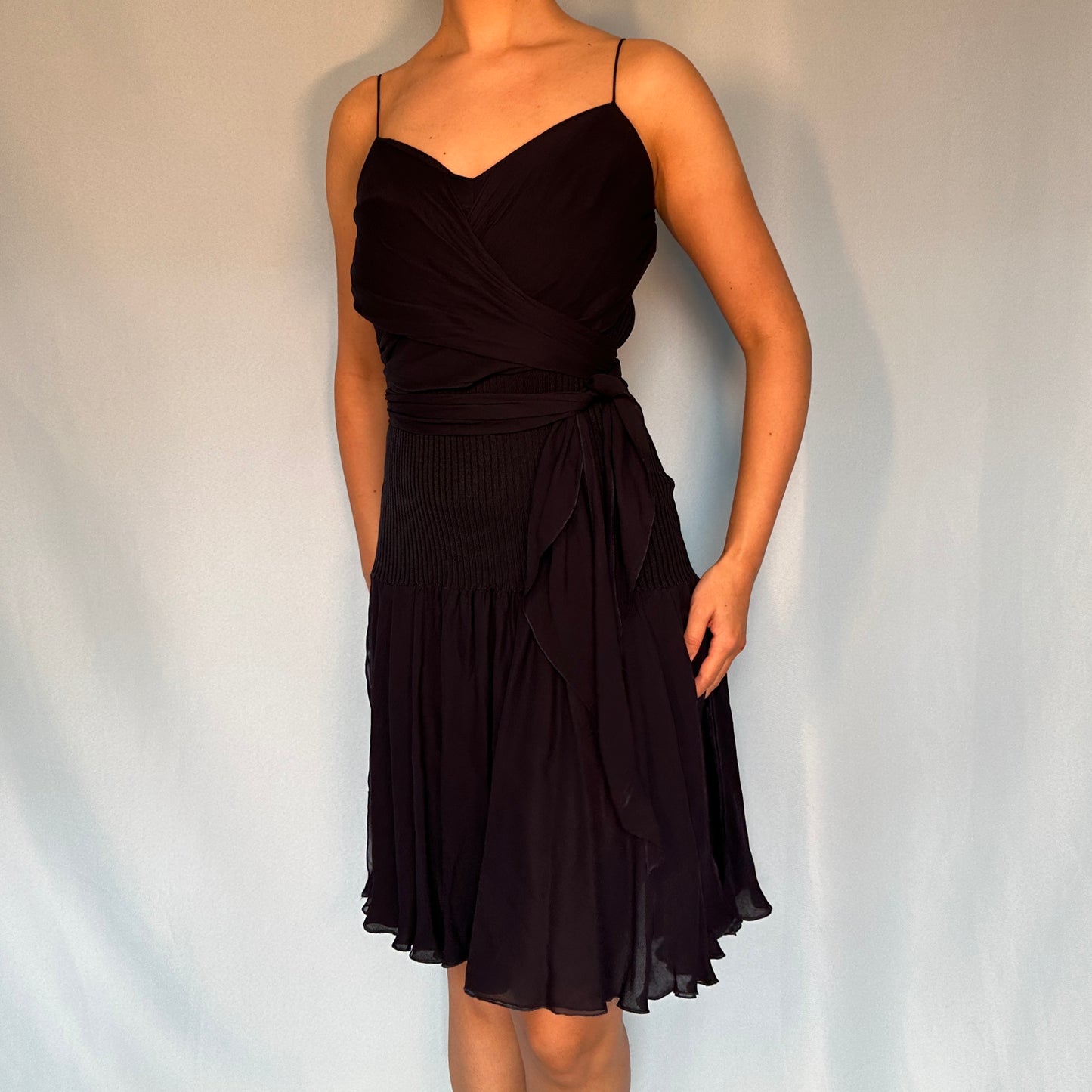 Valentino Navy Silk Chiffon Detail Dress