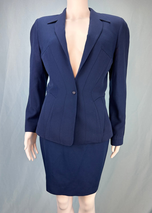 Thierry Mugler Blue Contoured Jacket & Skirt Suit