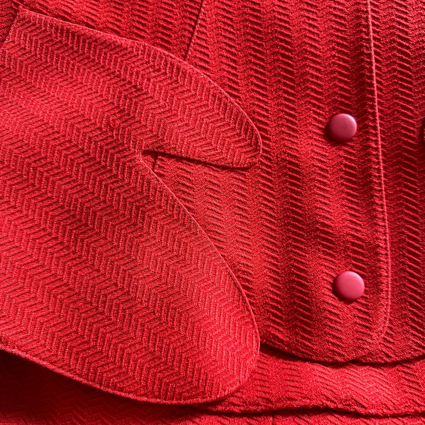 Thierry Mugler Red Asymmetric Jacket Skirt Suit Set