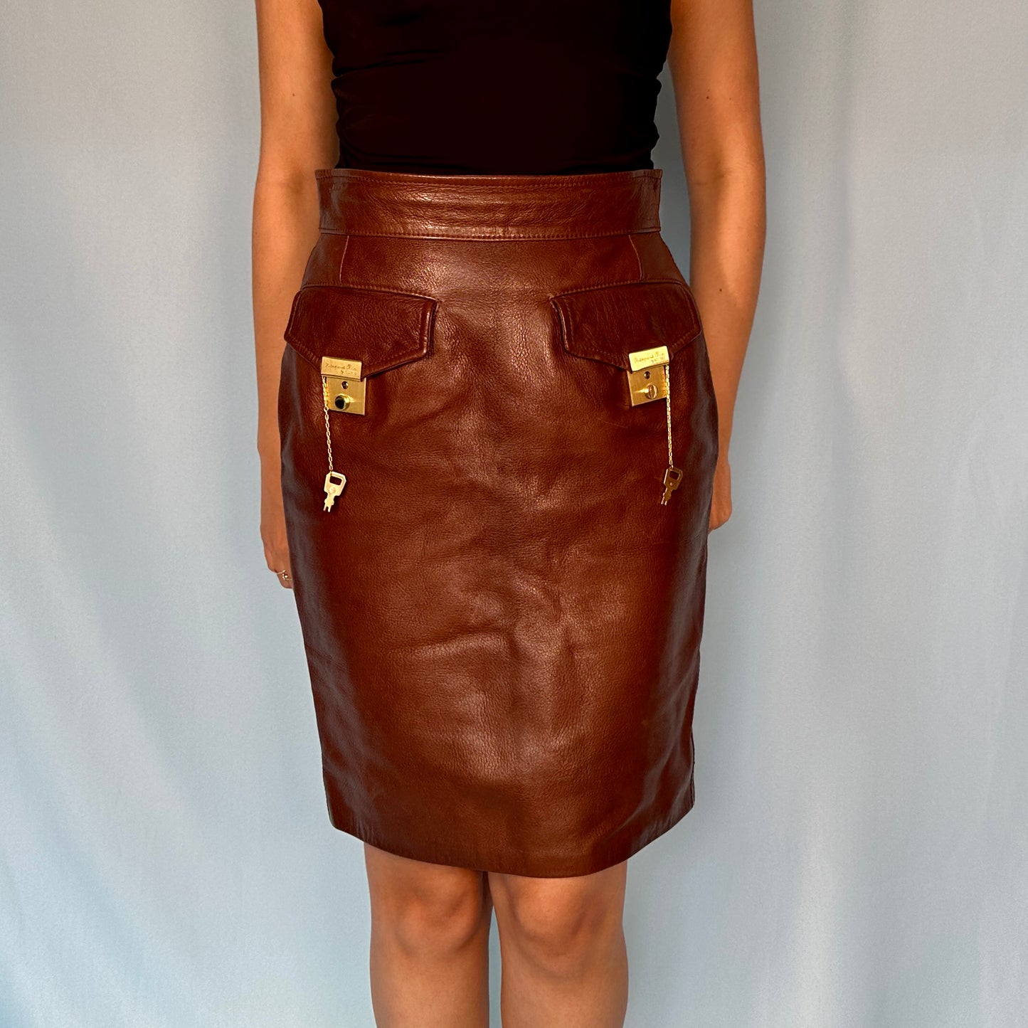 Moschino 1980’s Leather Key & Lock Skirt