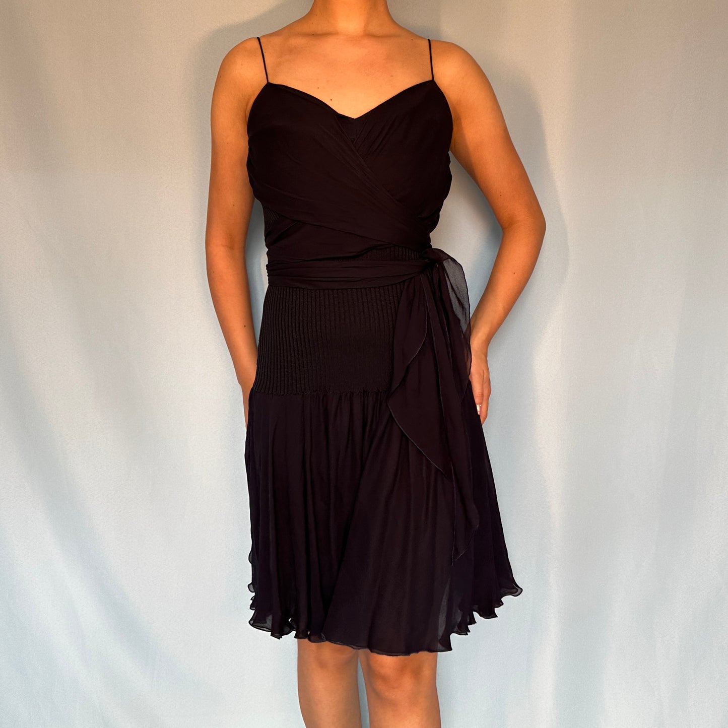 Valentino Navy Silk Chiffon Detail Dress