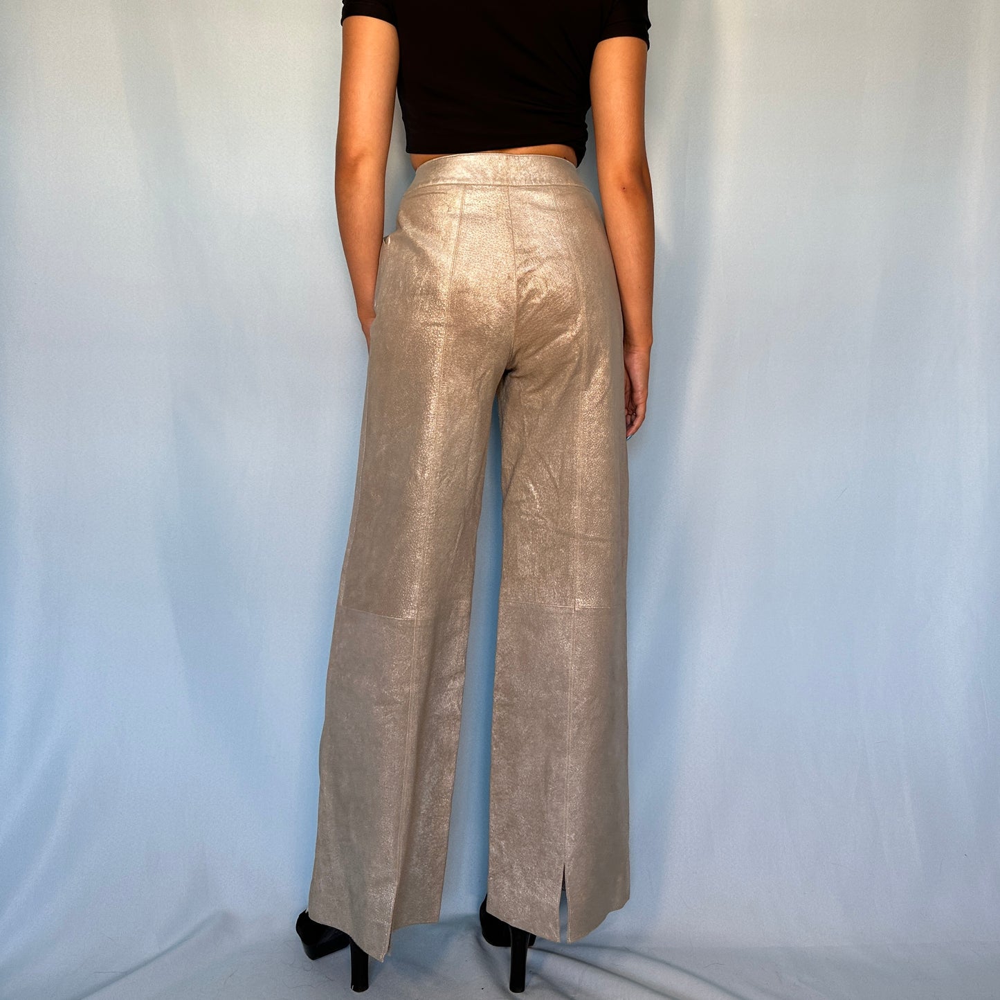 Chanel Fall 1999 Runway Metallic Silver Leather Flared Pants