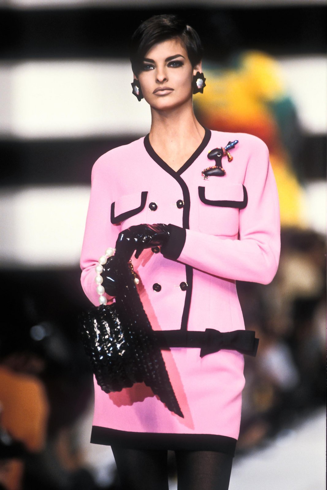 Chanel Spring 1991 Pink & Black Jacket & Skirt Suit Set