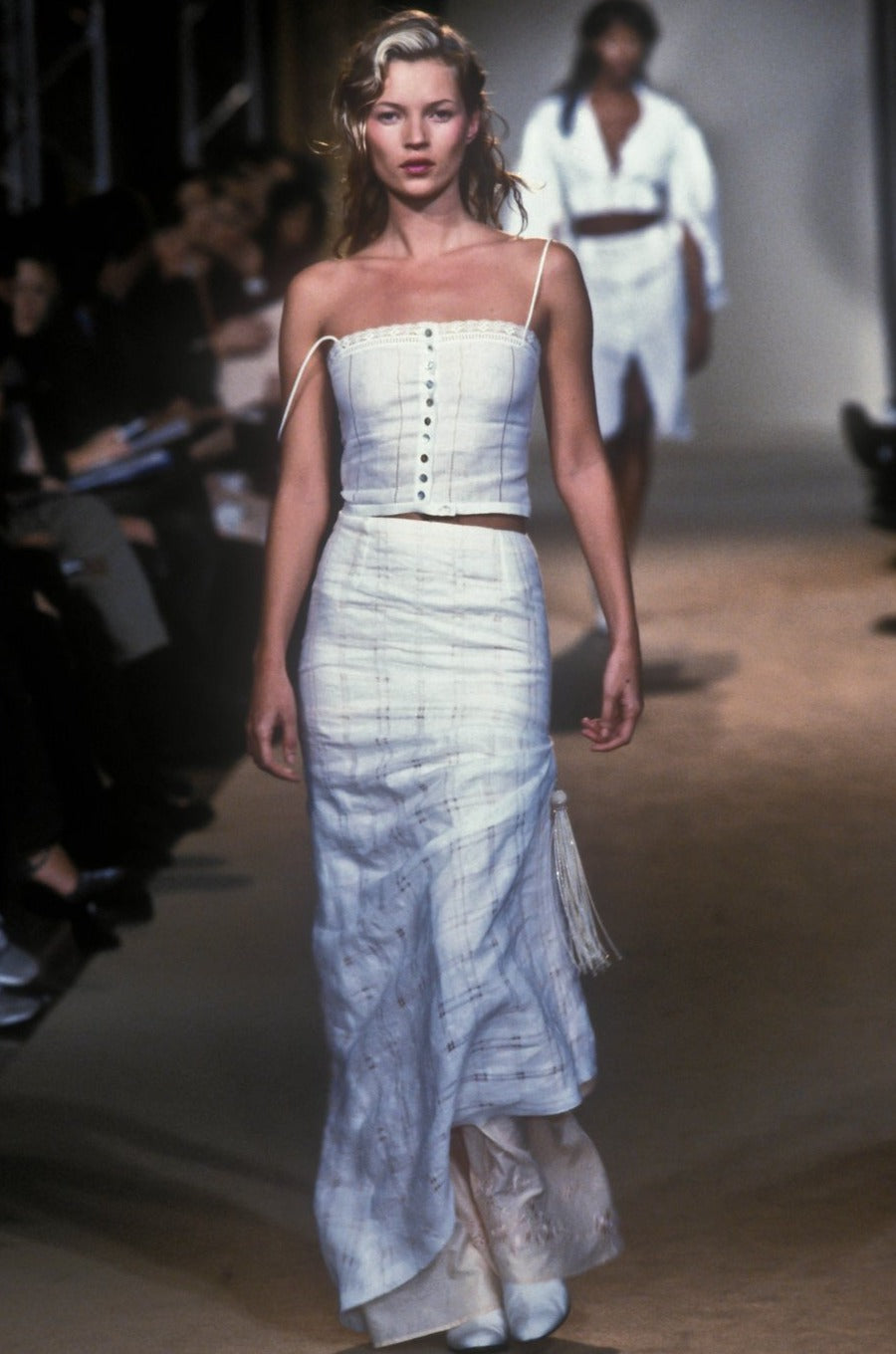 Chloé Spring 1998 White Checked Linen Two Piece Set
