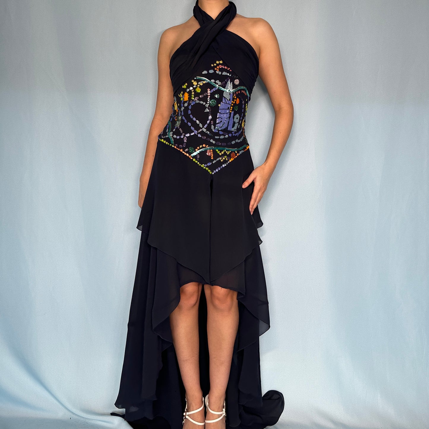 Karl Lagerfeld Fall 1987 Runway Silk Chiffon Embellished Two Piece Set
