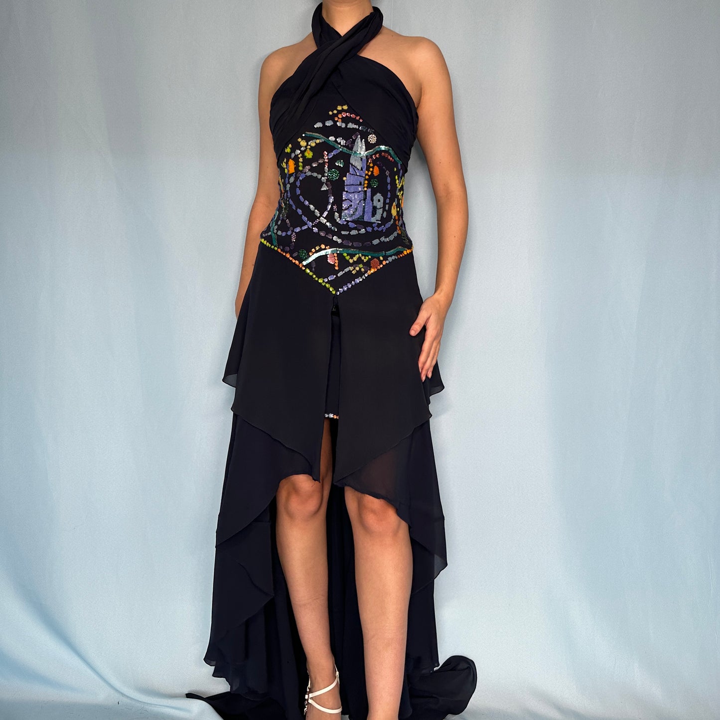 Karl Lagerfeld Fall 1987 Runway Silk Chiffon Embellished Two Piece Set
