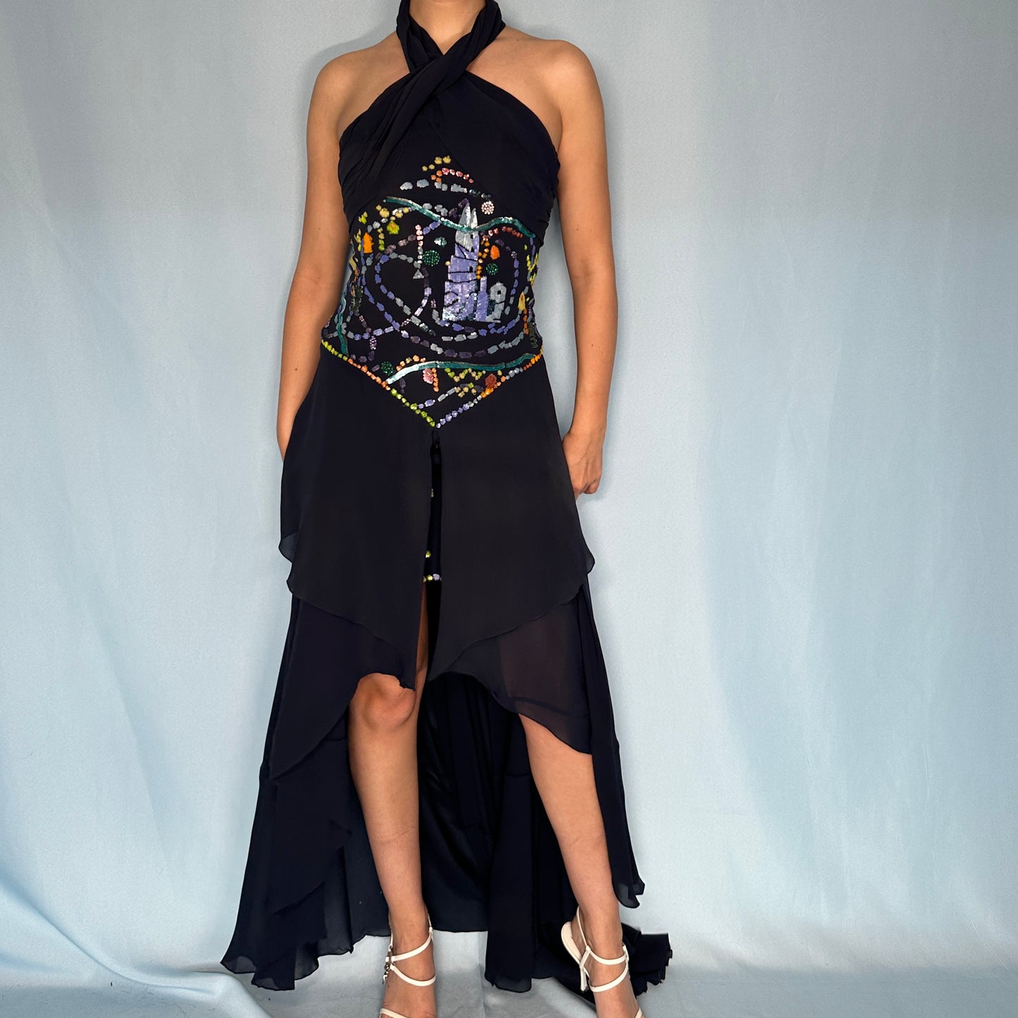 Karl Lagerfeld Fall 1987 Runway Silk Chiffon Embellished Two Piece Set