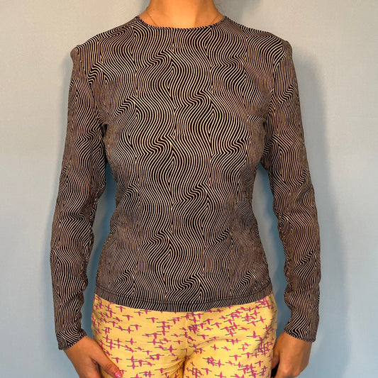 Versace 1996 Monochrome Silk Long Sleeve Top