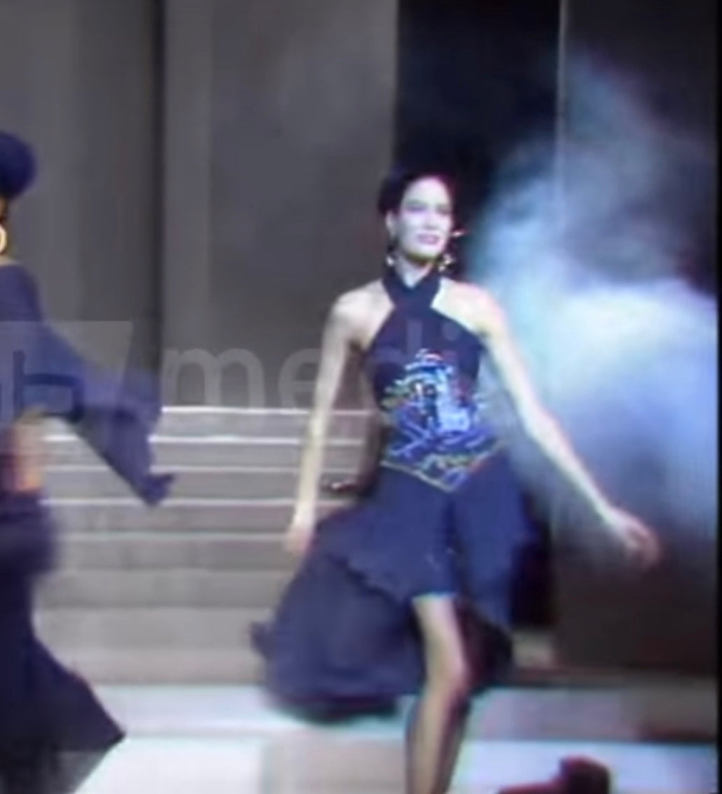 Karl Lagerfeld Fall 1987 Runway Silk Chiffon Embellished Two Piece Set