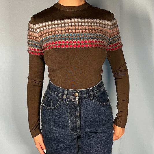 Azzedine Alaia Rainbow Knit Bodysuit Top