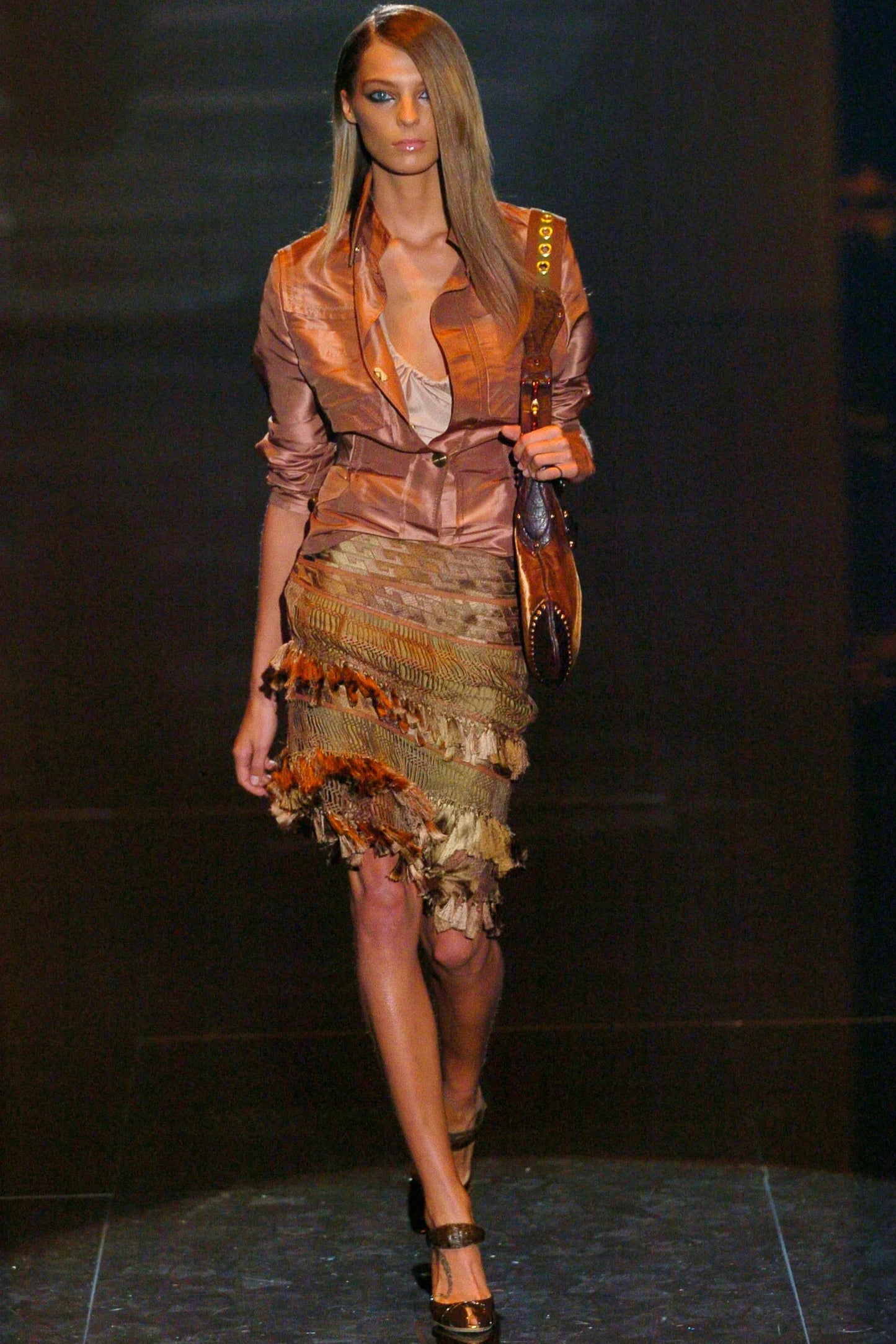Gucci Spring 2005 Runway Khaki Green Silk Tassel Skirt