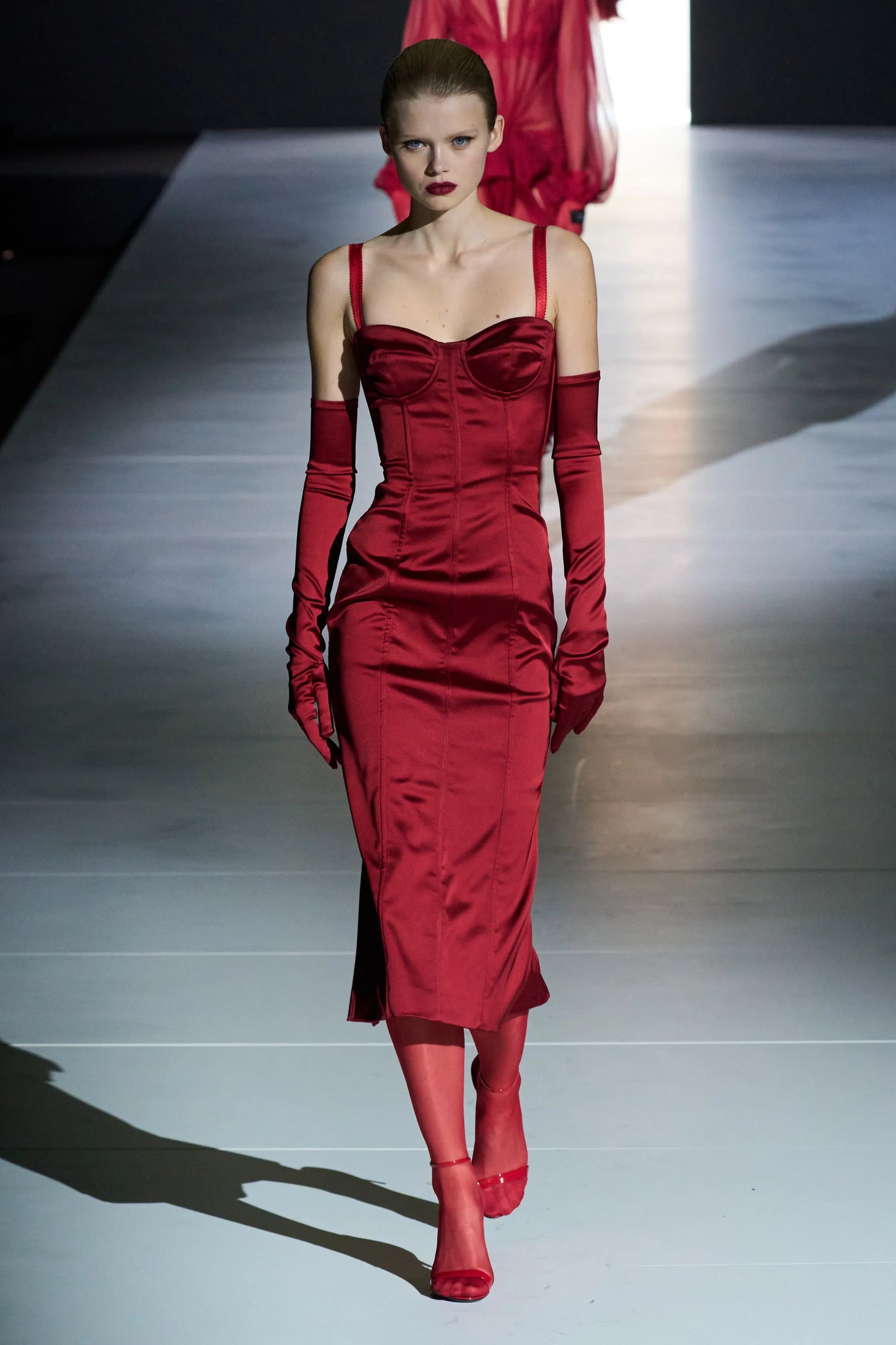Dolce & Gabbana Fall 2023 Runway Red Satin Corseted Dress