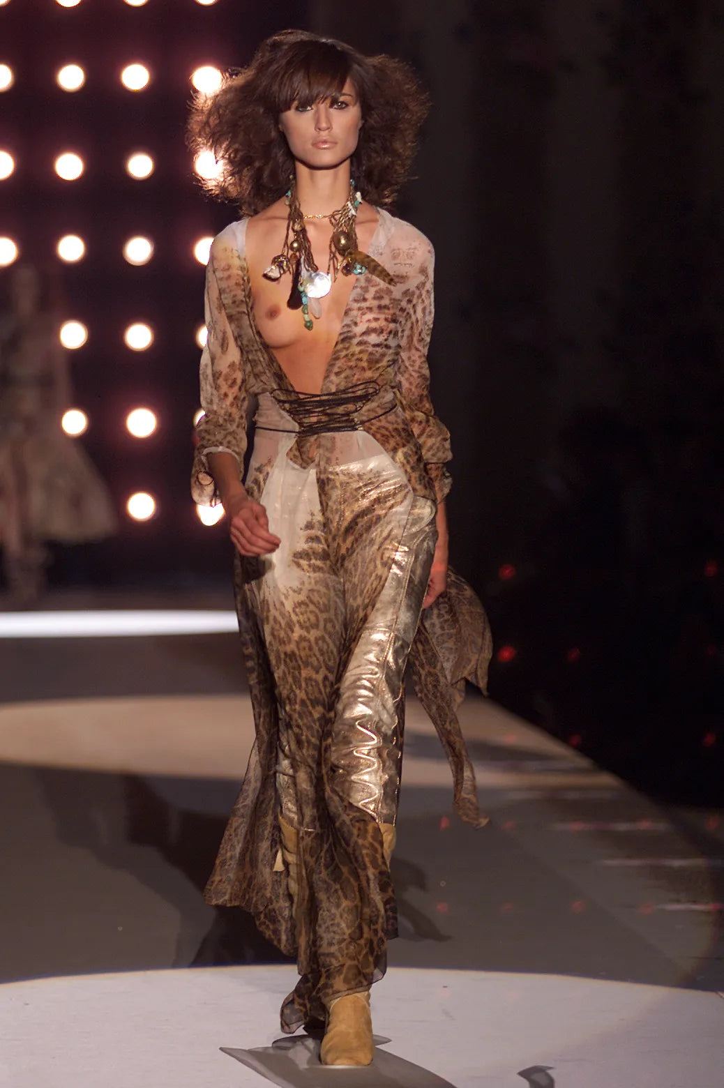 Roberto Cavalli Spring 2002 Leopard Print Sheer Silk Kaftan Dress