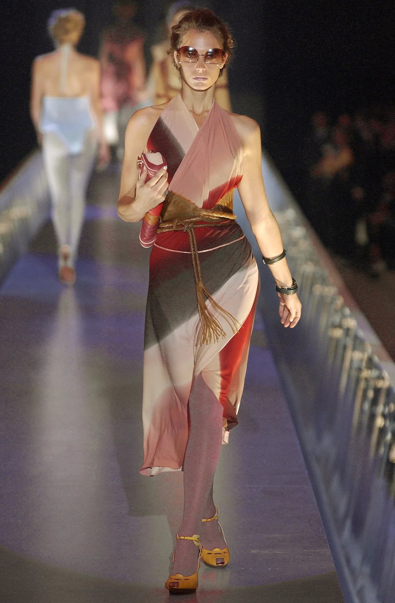 Fendi Spring 2004 Runway Pink & Red Wrap Backless Halter Dress