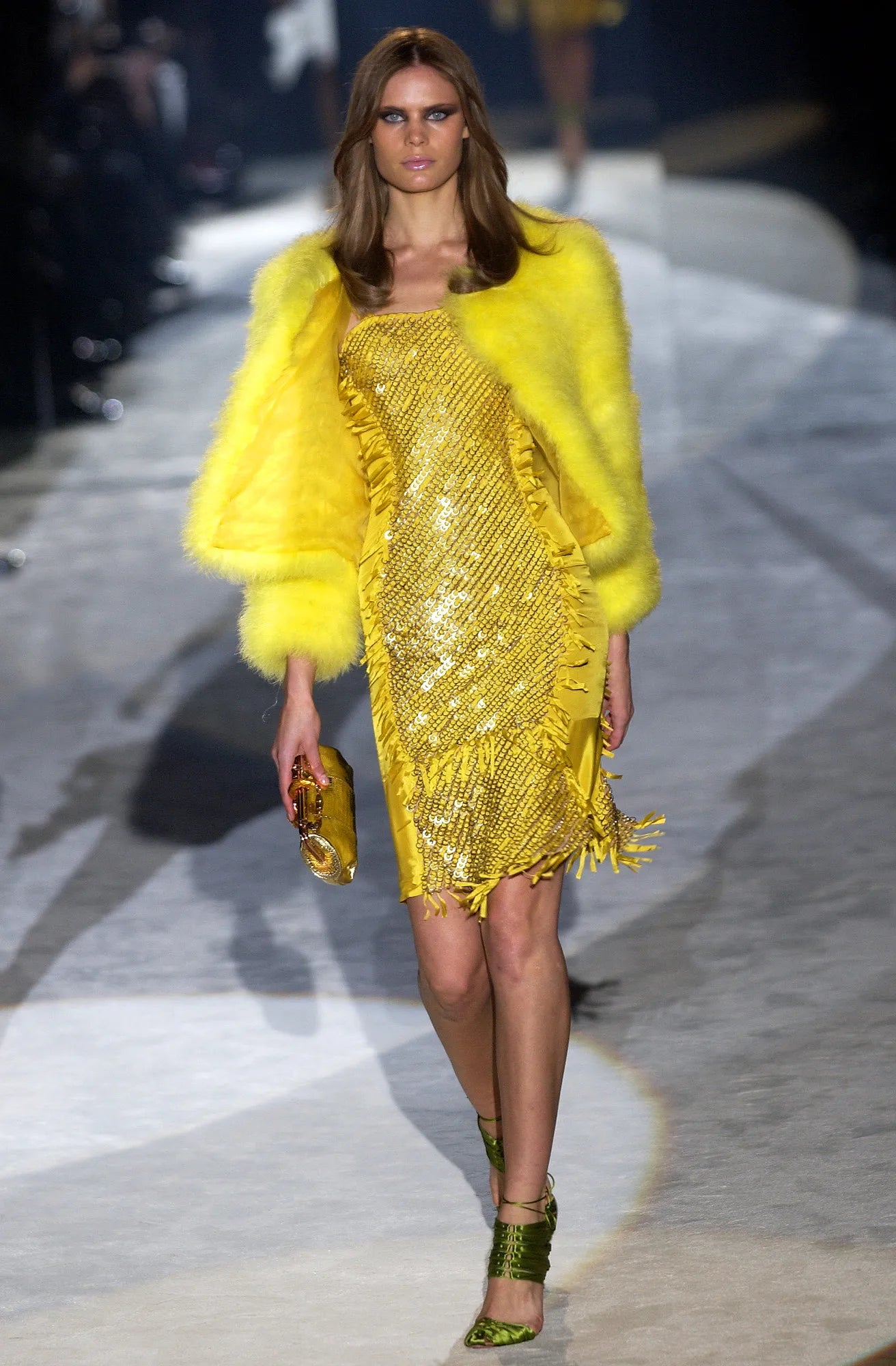 Gucci Spring 2004 Runway Yellow Marabou Feather Bolero Jacket