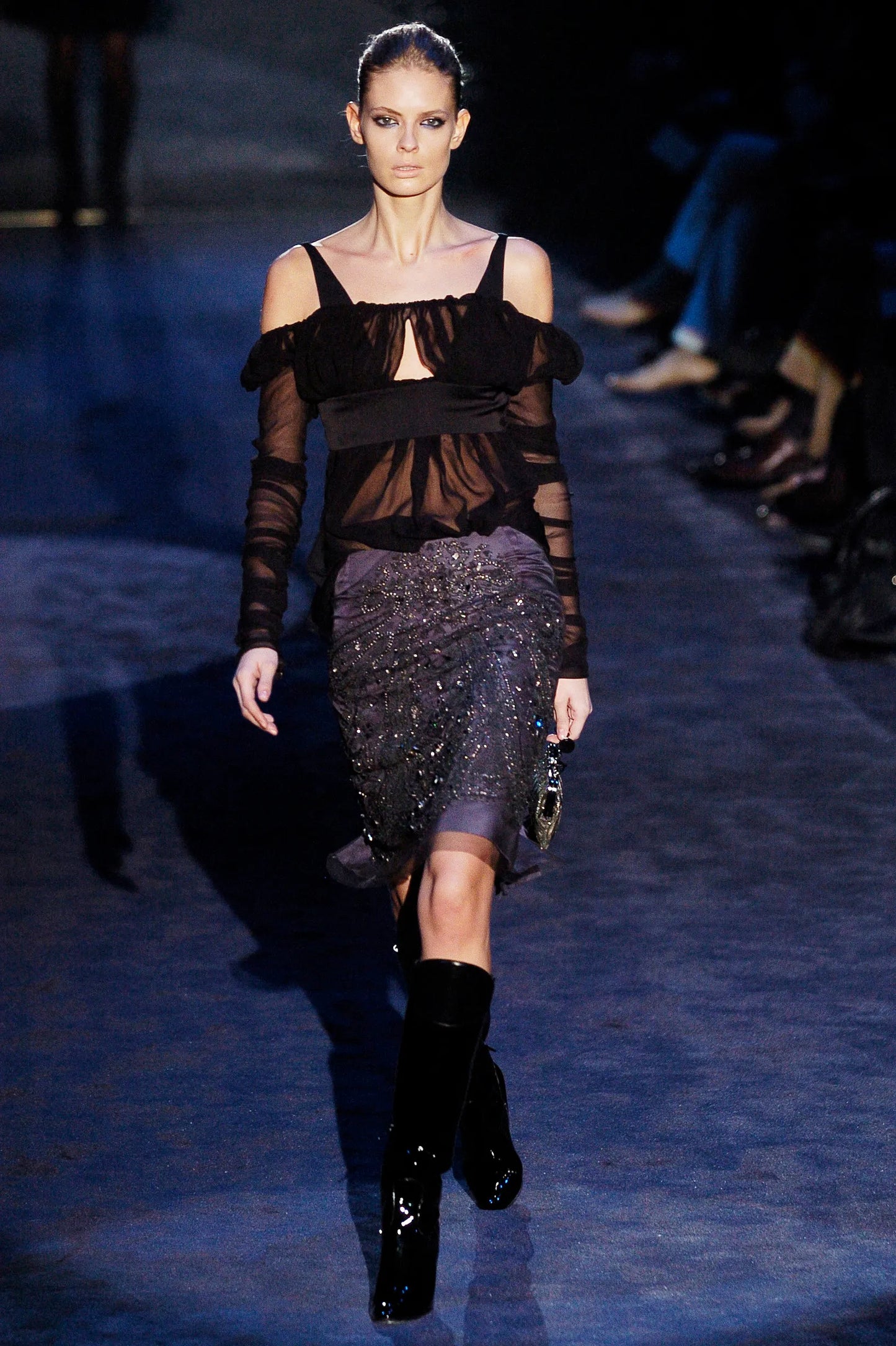 Gucci Fall 2005 Runway Black Silk Off Shoulder Blouse Top
