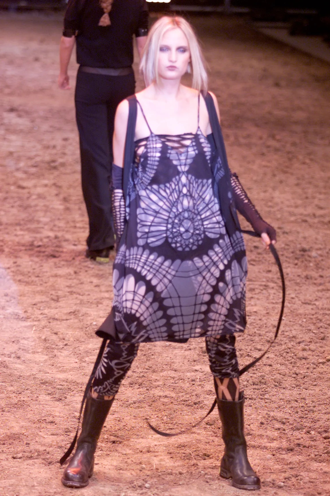 Jean Paul Gaultier Spring 2001 Runway Black Semi-Sheer Mesh Capri Pants & Top Set