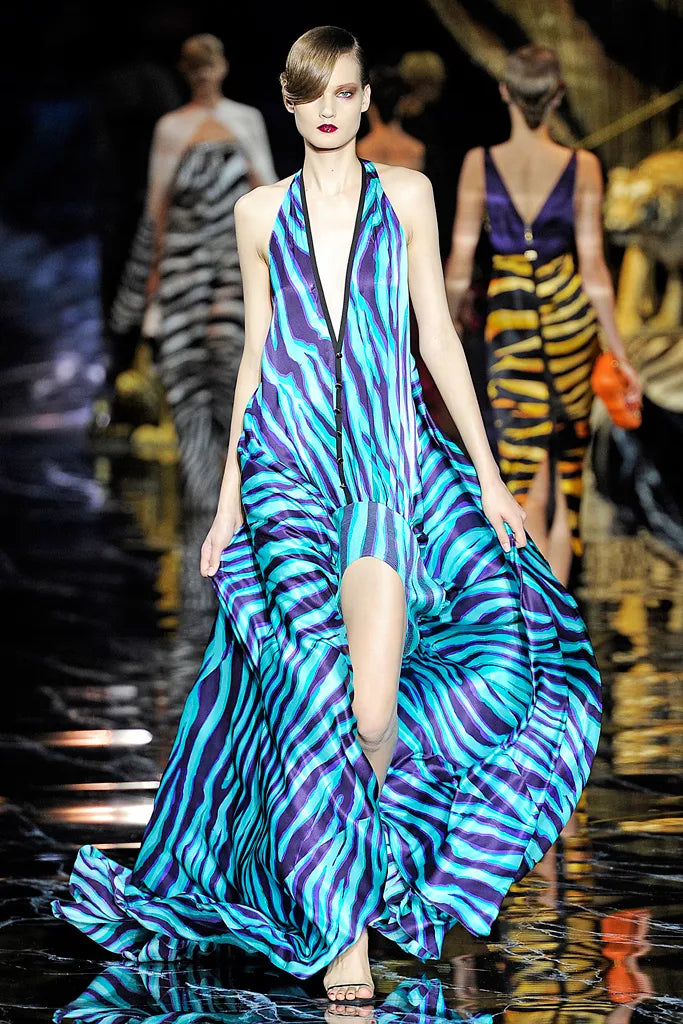 Louis Vuitton Spring 2011 Blue & Purple Zebra Print Pleated Silk Halter Top