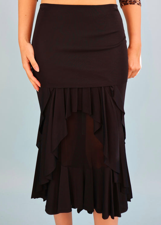 Yves Saint Laurent Fall 2003 Black Ruffle Sheer Panel Skirt