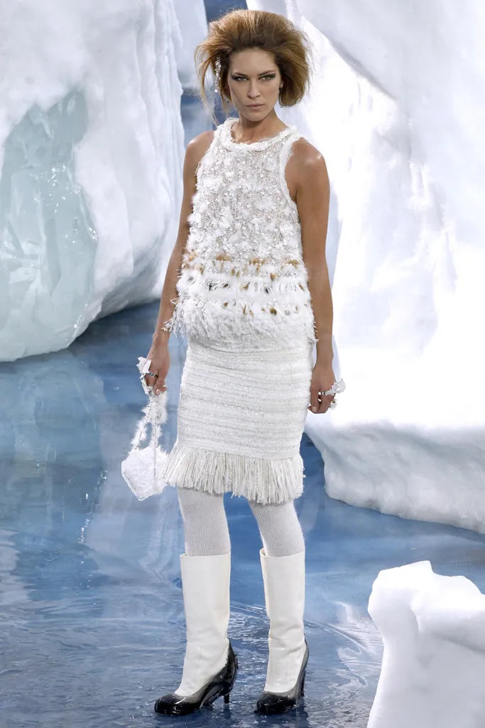Chanel Fall 2010 Runway Cream Faux Fur Fringed Skirt