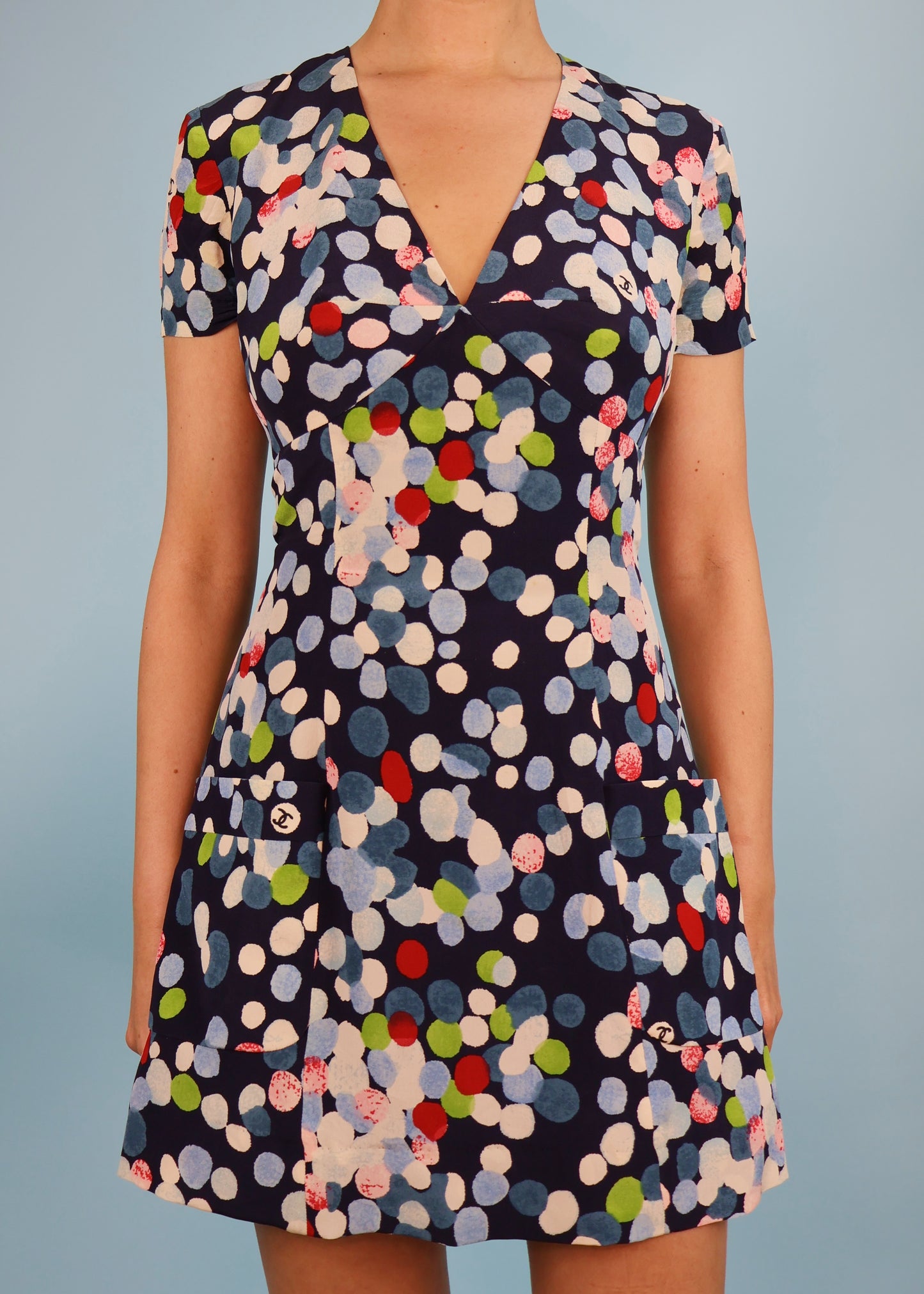 Chanel Spring 1997 Spotty Silk Chiffon Mini Dress