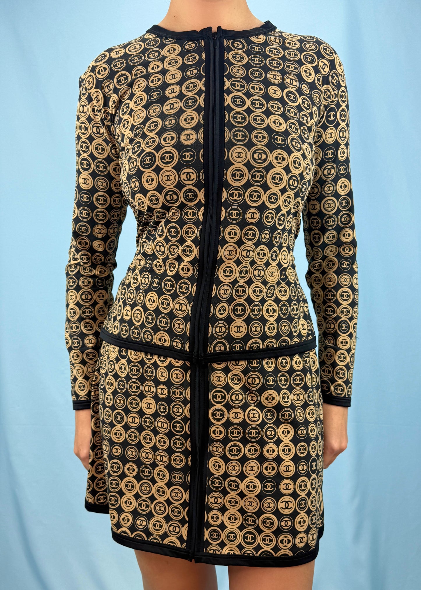 Chanel Spring 2003 Monogram Coin Medallion Print Top & Skirt Set