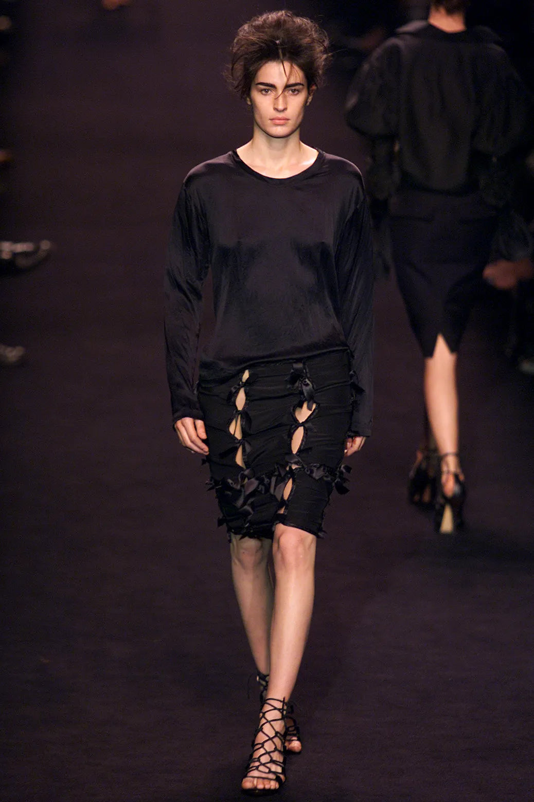 Yves Saint Laurent Fall 2002 Runway Black Silk Satin Long Sleeve Top