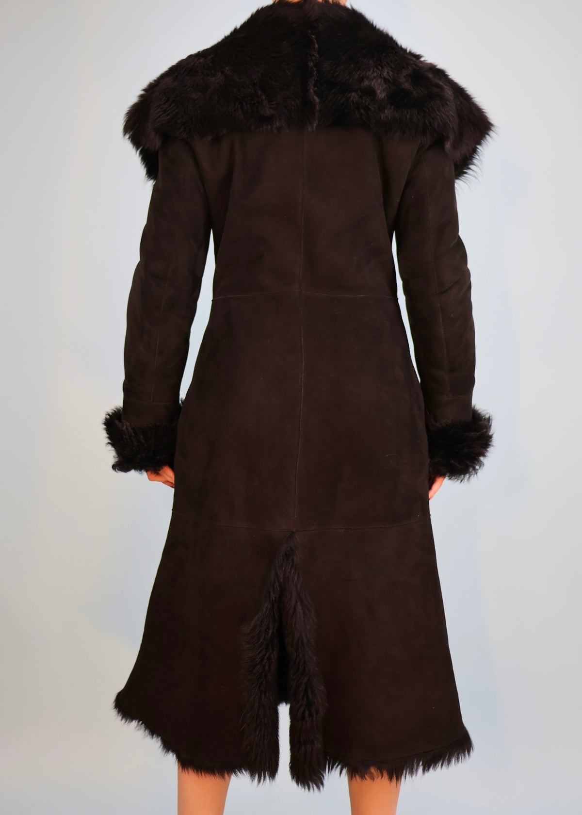 Alexander McQueen Black Suede & Shearling Oversized Collar Coat