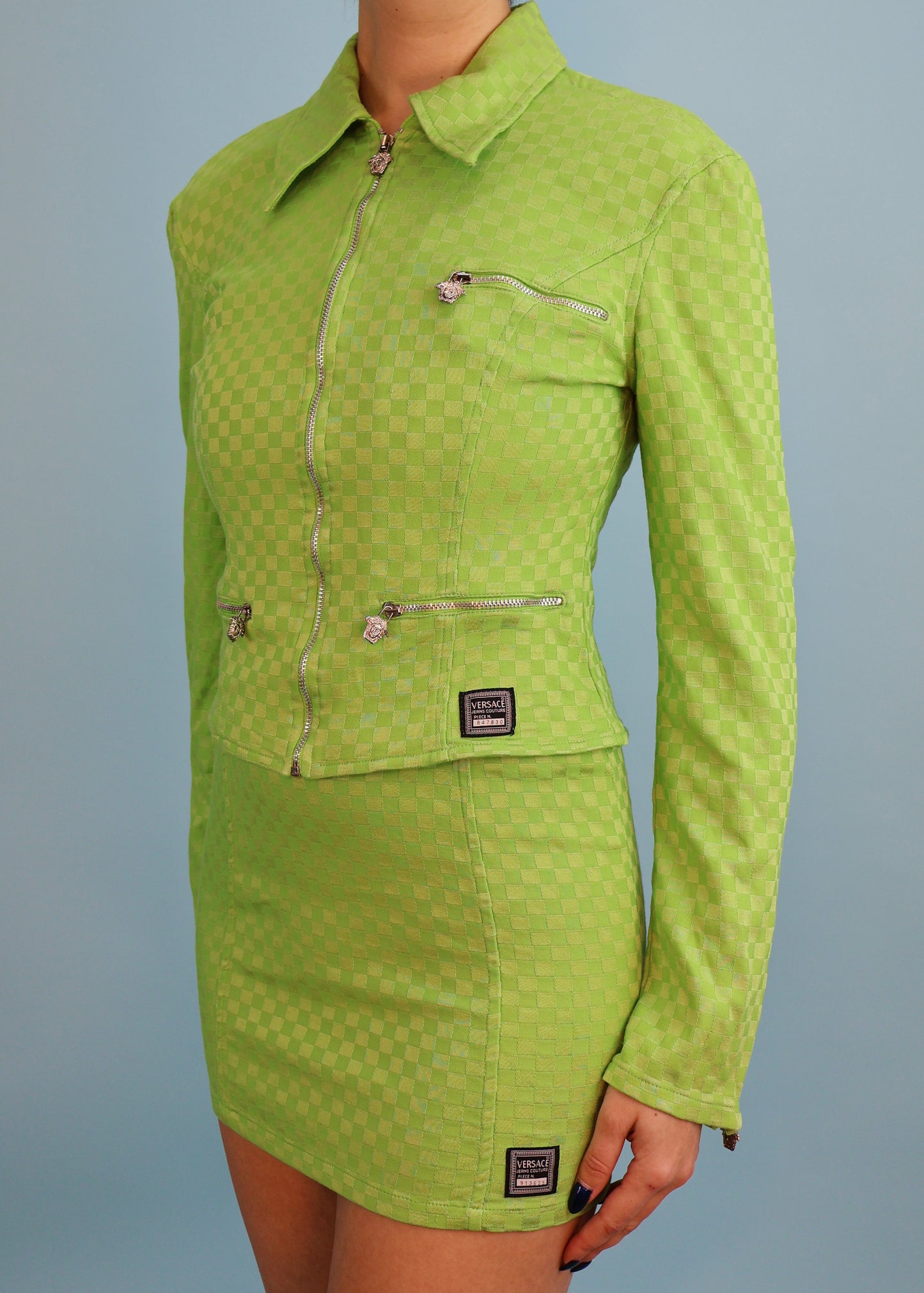 Versace Jeans Couture Green Grid Mini Dress & Jacket Set