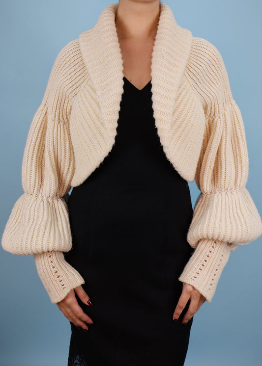 Valentino Fall 2005 Runway Cream Knitted Puff Sleeve Cardigan
