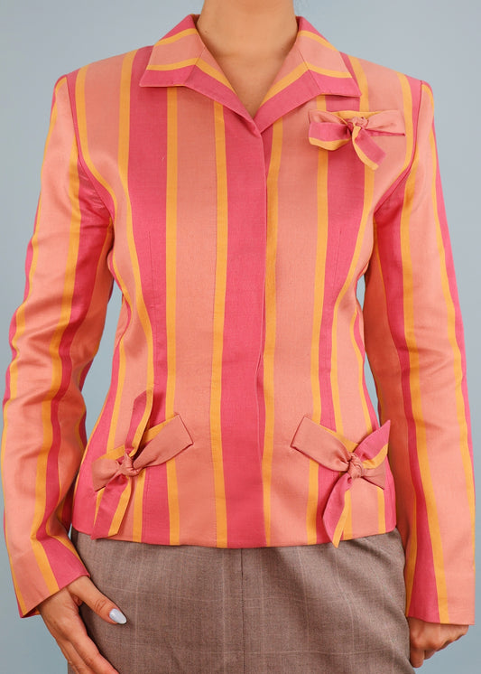 Givenchy Couture by John Galliano Spring 1996 Pink & Orange Stripe Bow Pocket Jacket