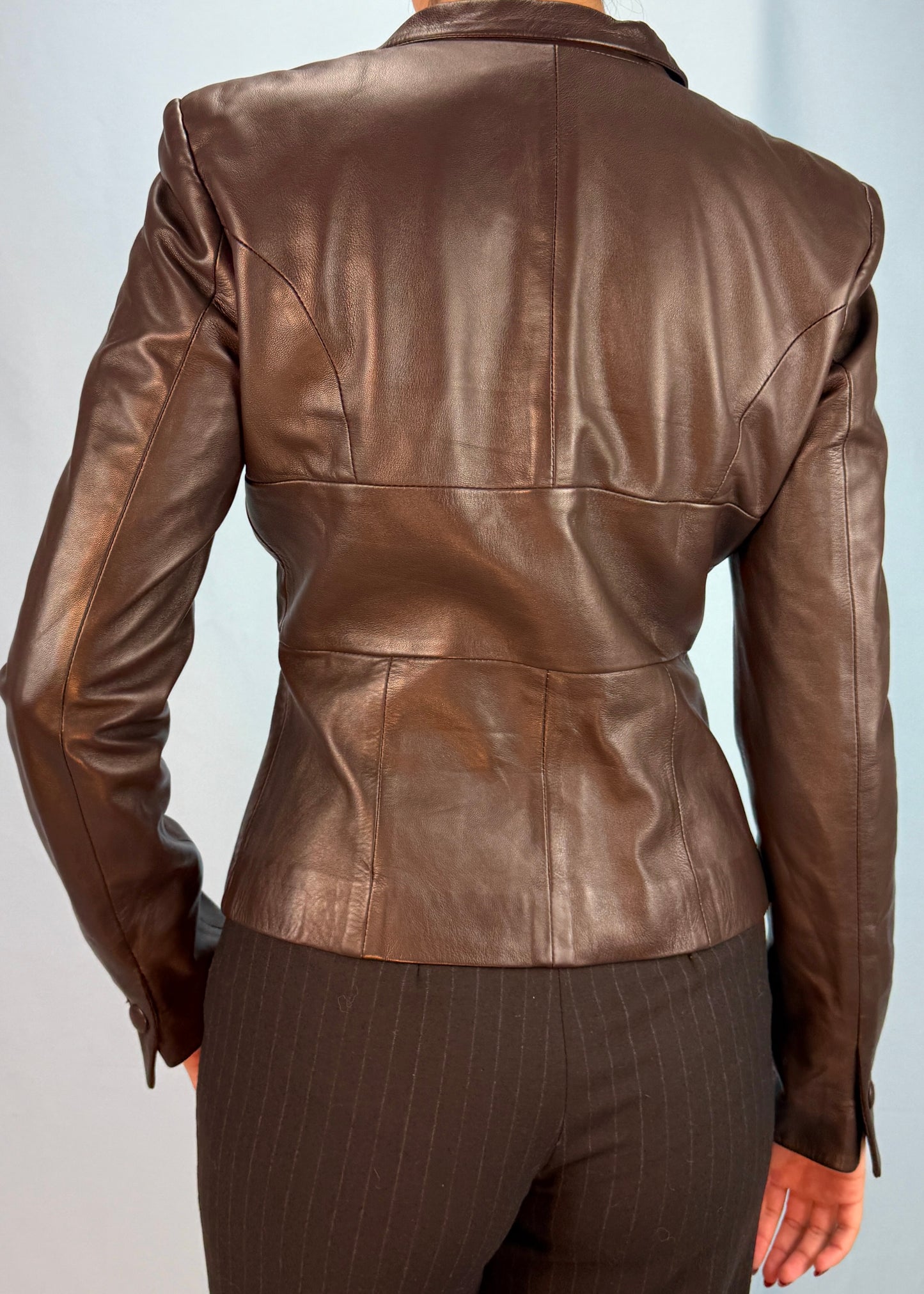 Valentino Brown Leather Fitted Jacket