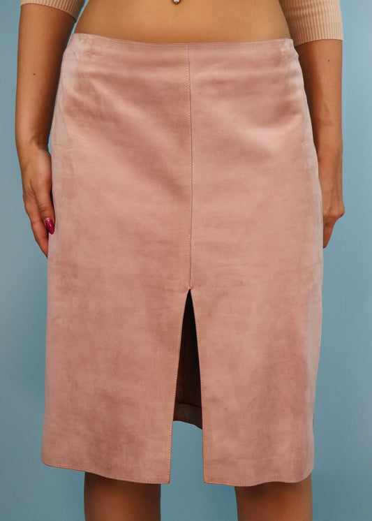 Gucci Pink Suede Leather Midi Skirt