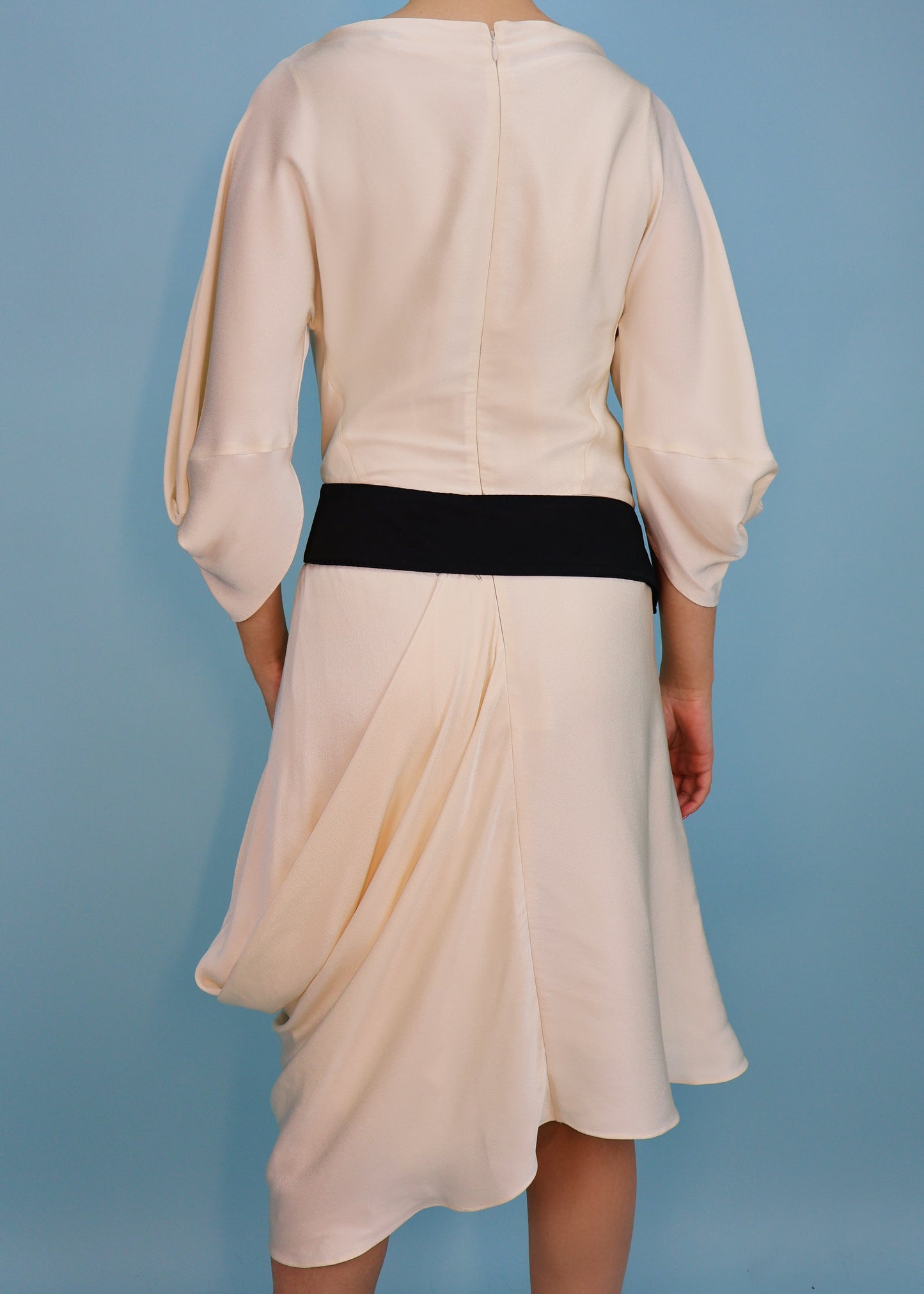 Alexander McQueen Fall 2007 Ivory & Black Asymmetric Draped Silk Dress