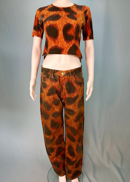 Vivienne Westwood Spring 1994 “Cafe Society” Runway Leopard Jeans & T Shirt Set
