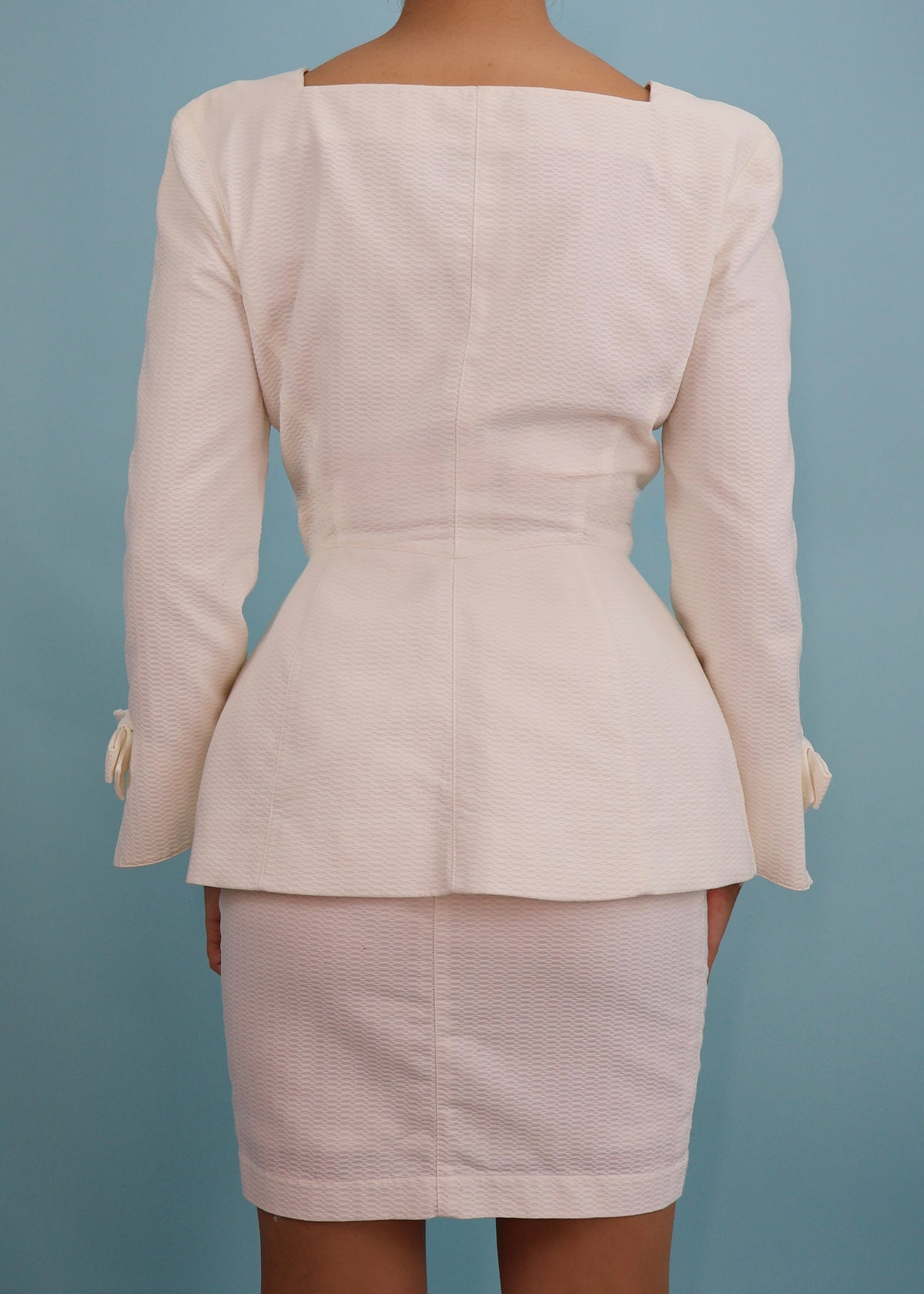 Thierry Mugler c.1995 White Bow Detail Contoured Jacket & Skirt Suit